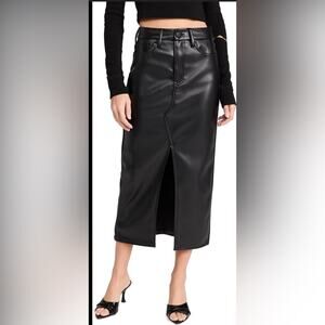 NWT Good American Faux Leather Slit Front Midi Skirt in Black Size 24